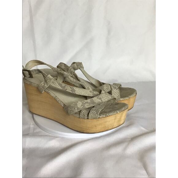 Cordani Calzature Women Snake Skin Wood Block Wedge Sandals Sz. 40/Sz.9 Us beige - Picture 4 of 13